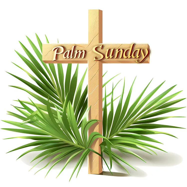 Wooden Cross with Palm Leaves for Palm Sunday