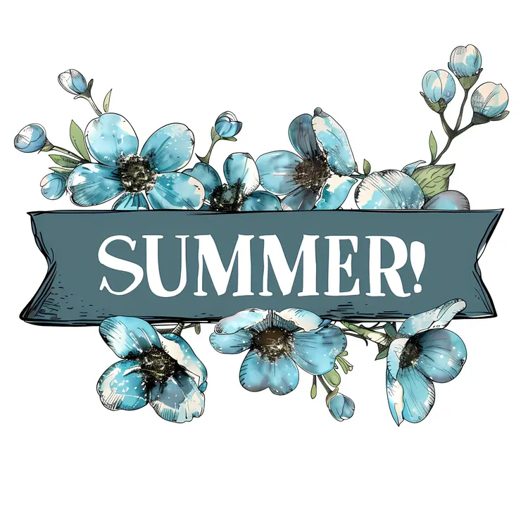 Blue Flowers with Summer Banner