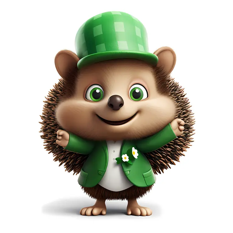 Happy Hedgehog in a Green Hat