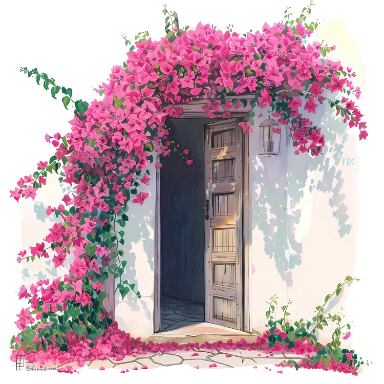 Pink Flowers around Door