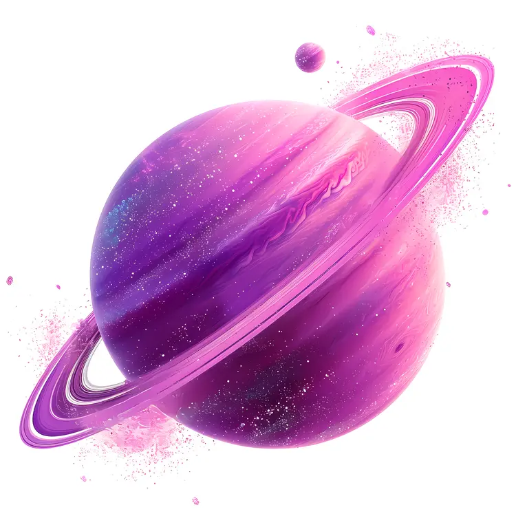 Purple Planet with Rings in Space