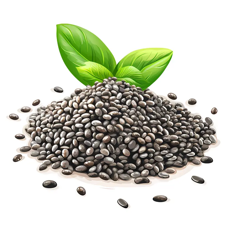 Healthy Chia Seeds with Green Leaves