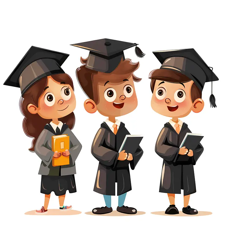 Cartoon Kids in Graduation Attire
