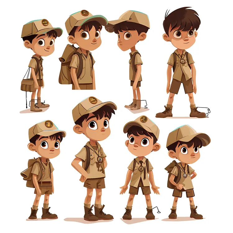Various Poses of Boy Scouts