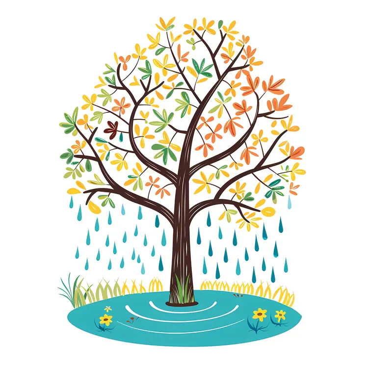 Colorful Tree with Raindrops