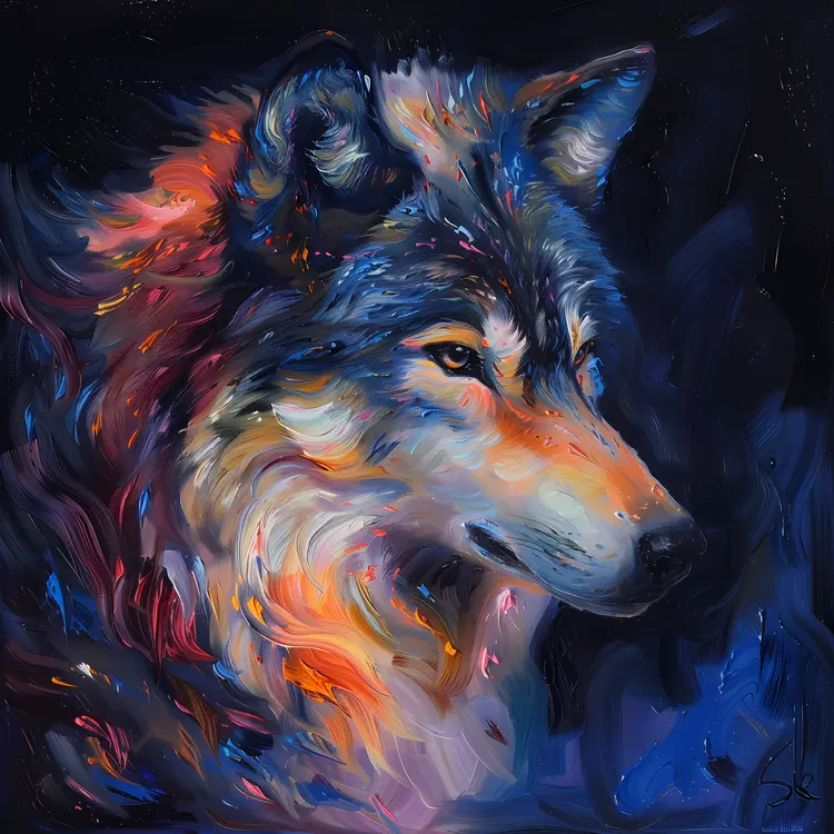 Colorful Wolf Art Painting
