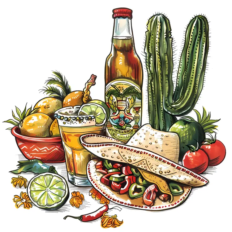 Traditional Mexican Food and Cactus