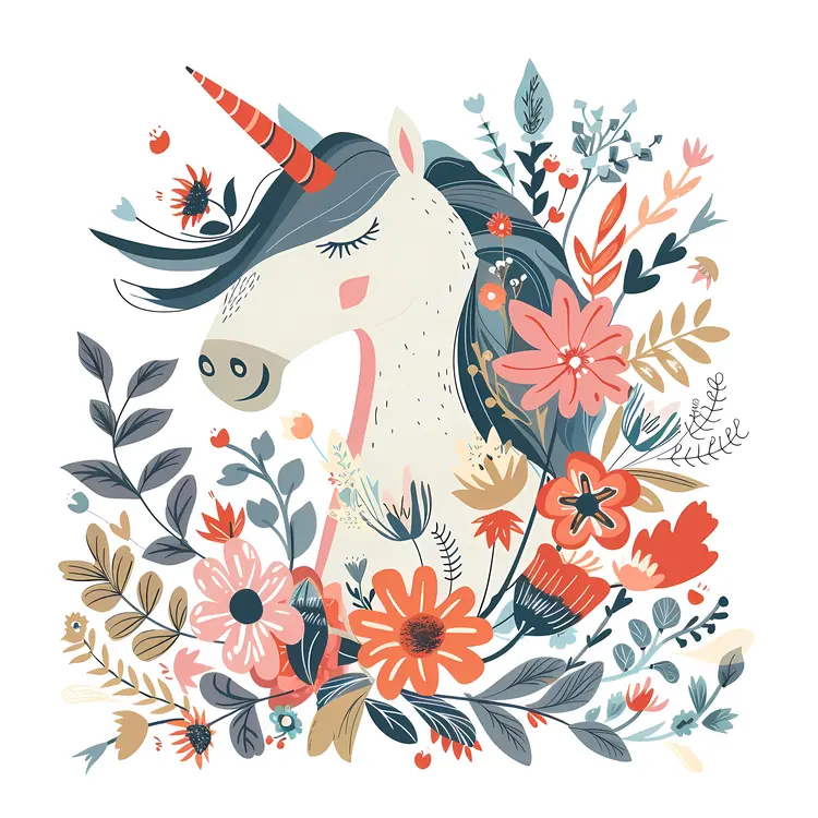 White Unicorn with Floral Background