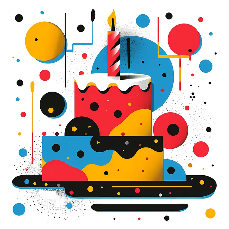 Colorful Cake with Single Candle for Celebration