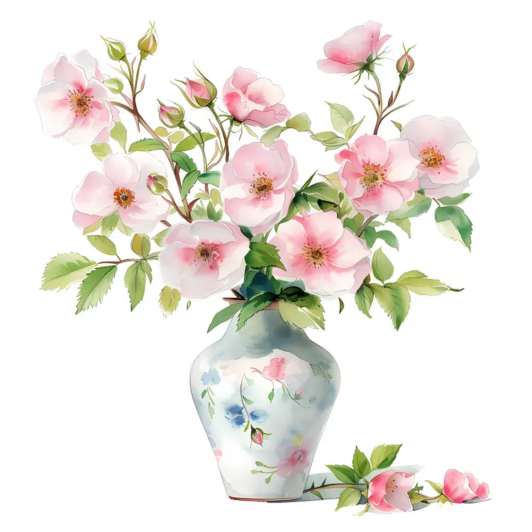 Lovely Pink Flowers in a White Floral Vase