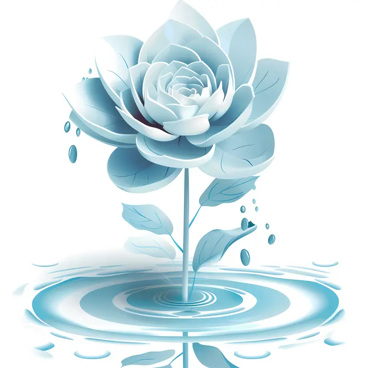 Illustrated Blue Rose in Water