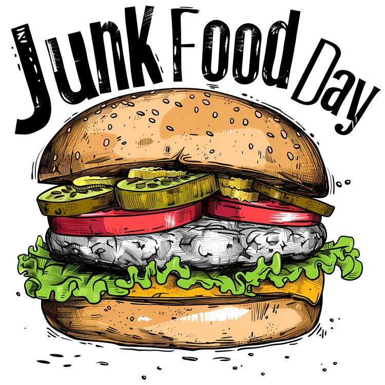Junk Food Day Illustration with a Big Burger