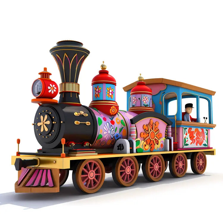 Colorful Decorative Train with a Driver