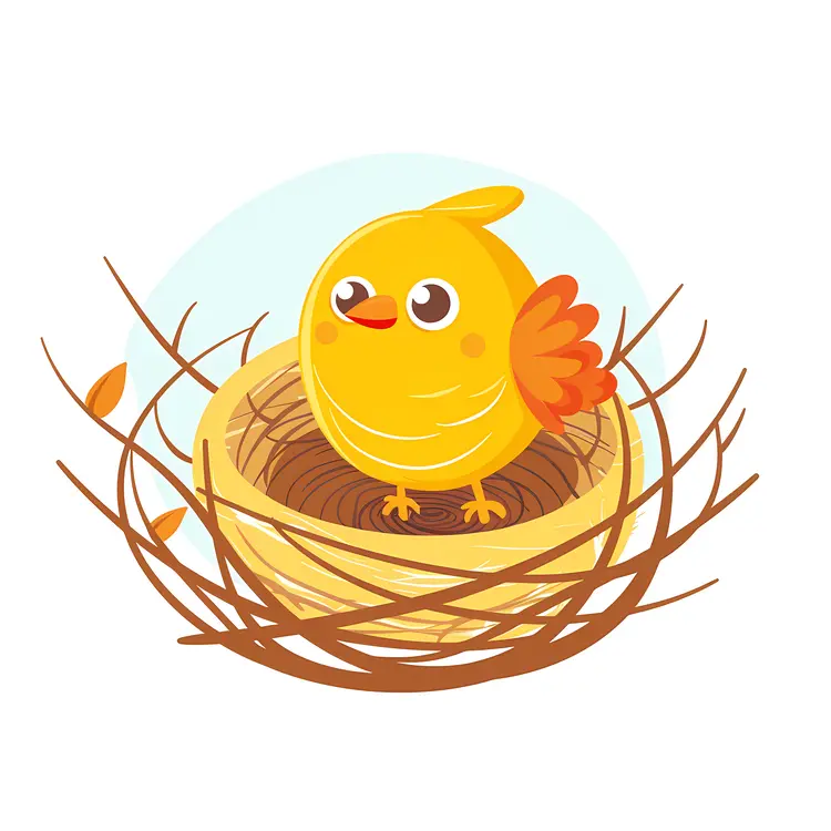 Cute Yellow Bird in Nest