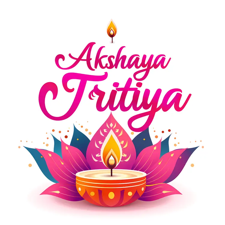 Akshaya Tritiya Festival Text with Lamp and Lotus