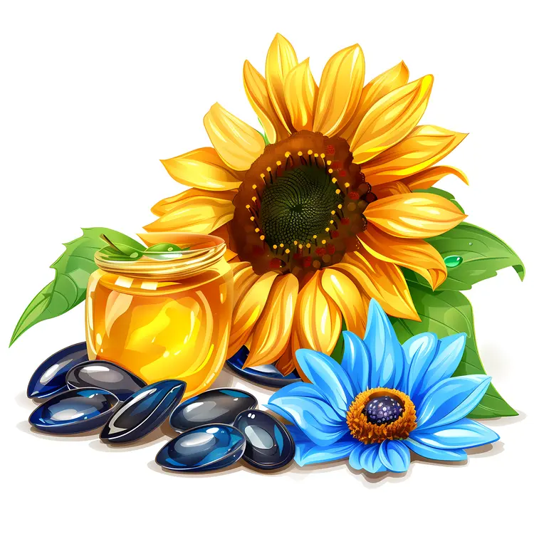 Sunflower and Honey Jar with Stones