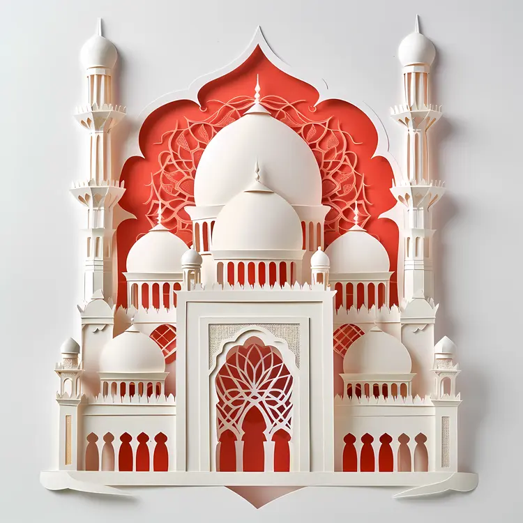 White Mosque with Red Background