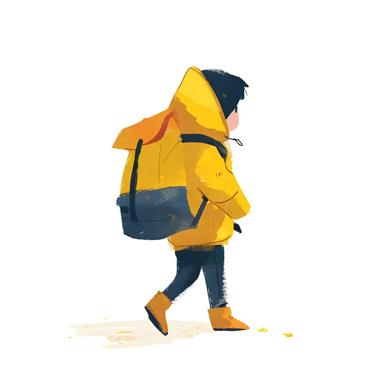Child in Yellow Jacket with Backpack