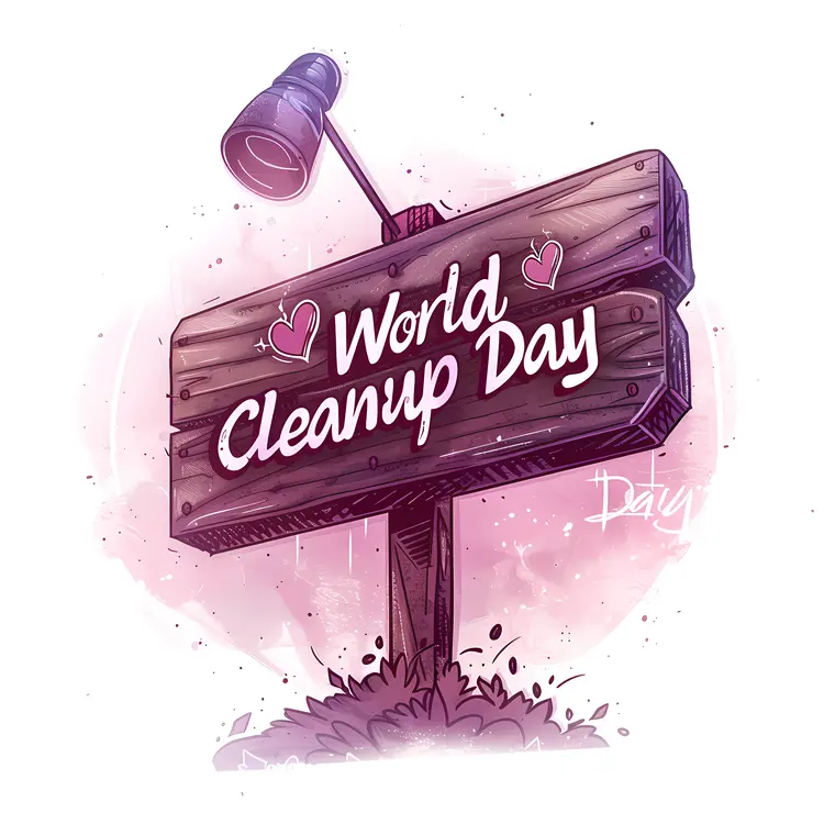 Wooden Sign for World Cleanup Day