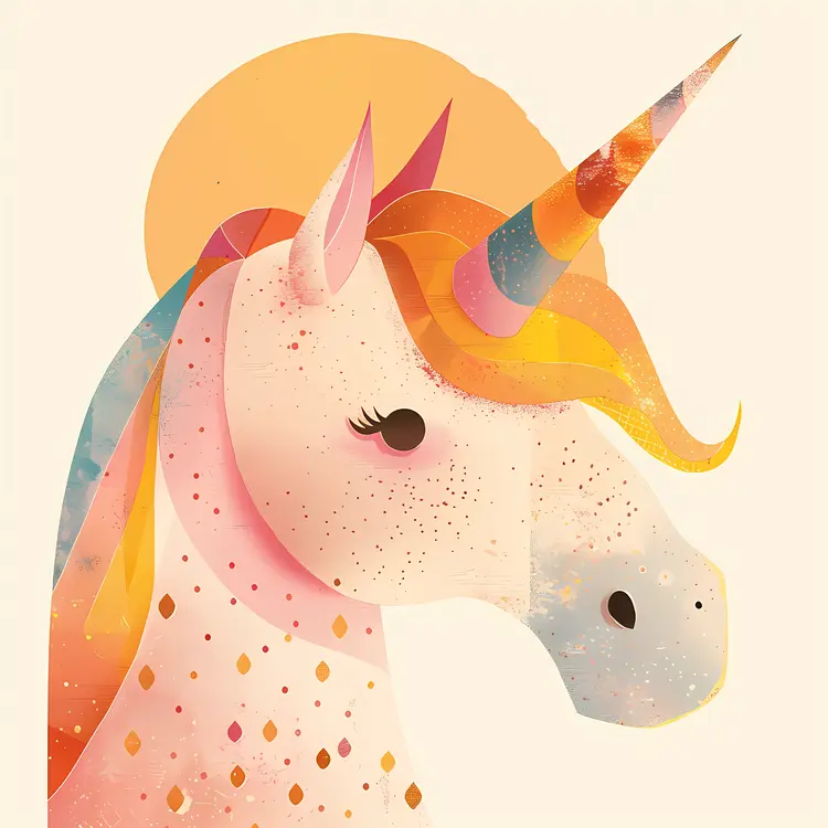 Colorful Unicorn with Rainbow Horn