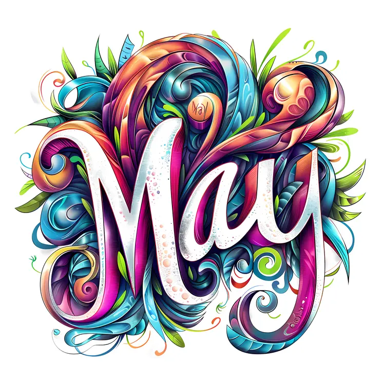 May Text with Colorful Swirls