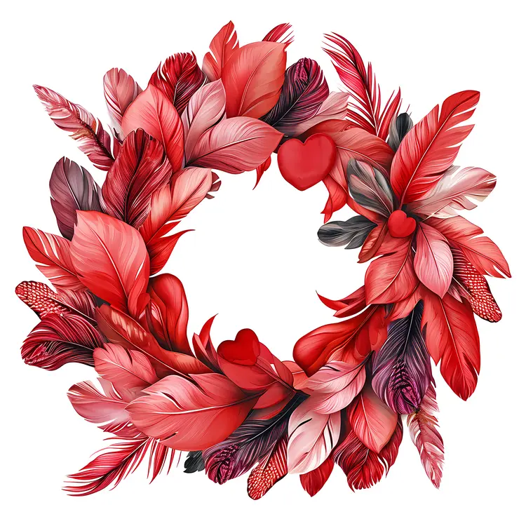 Red Feather Wreath with Hearts for Valentine's Day