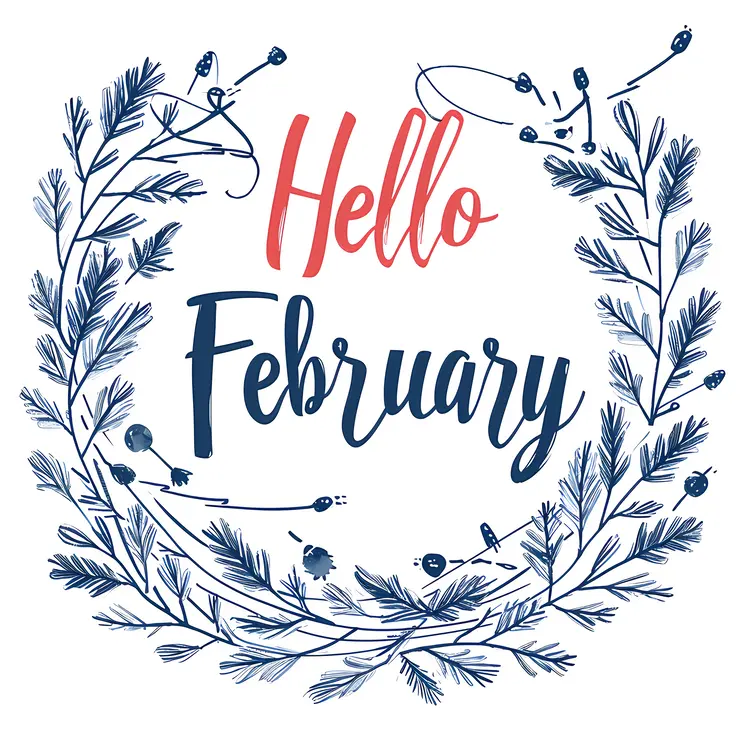 Hello February with Blue Wreath