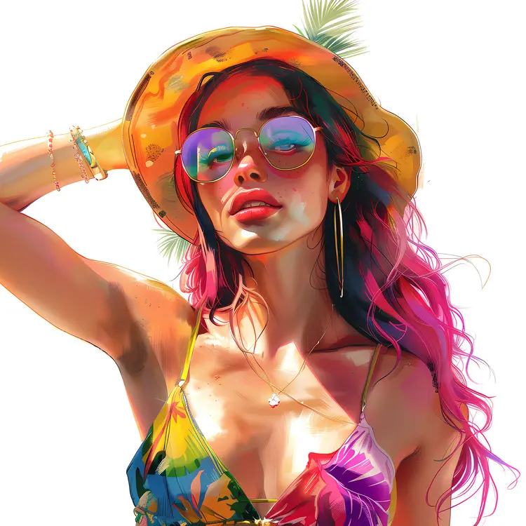 Stylish Woman in Sunglasses and Colorful Dress