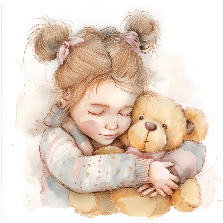 Illustration of a Child Hugging a Teddy Bear