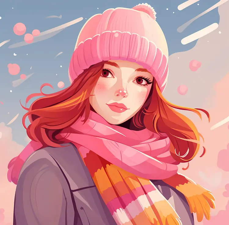 Girl in Winter Clothes with Pink Hat and Scarf