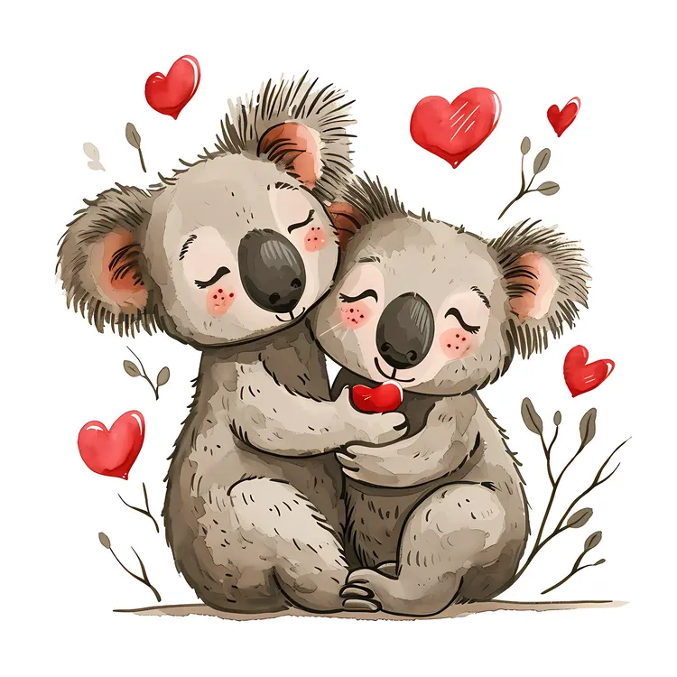 Koalas Embracing with Heart