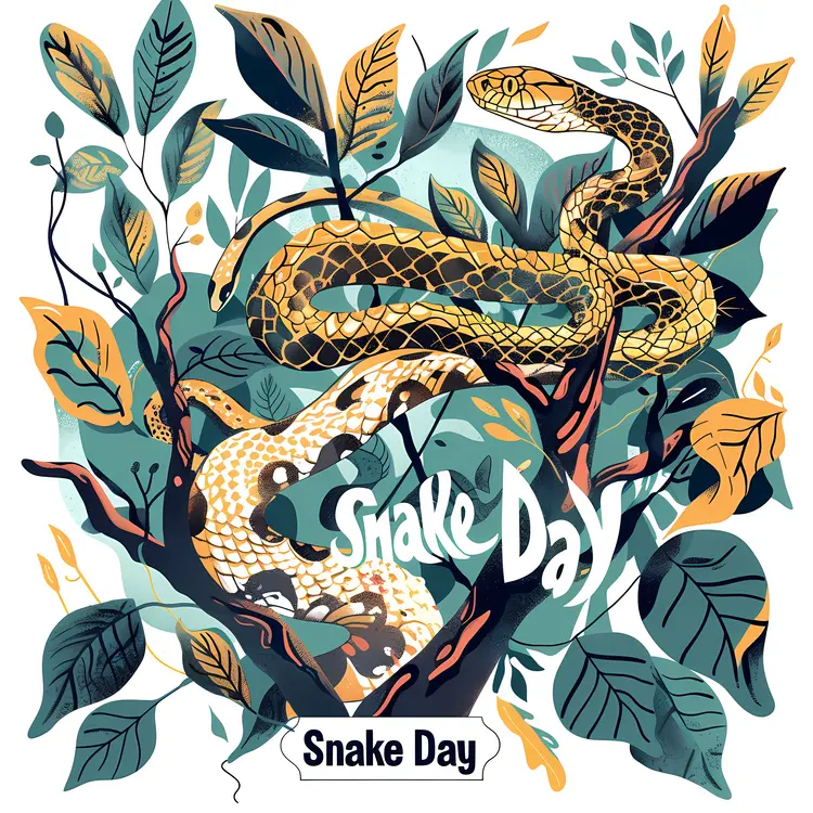 Snake Day Celebration with Snake and Leaves