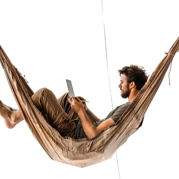 Man Relaxing in Hammock with Tablet