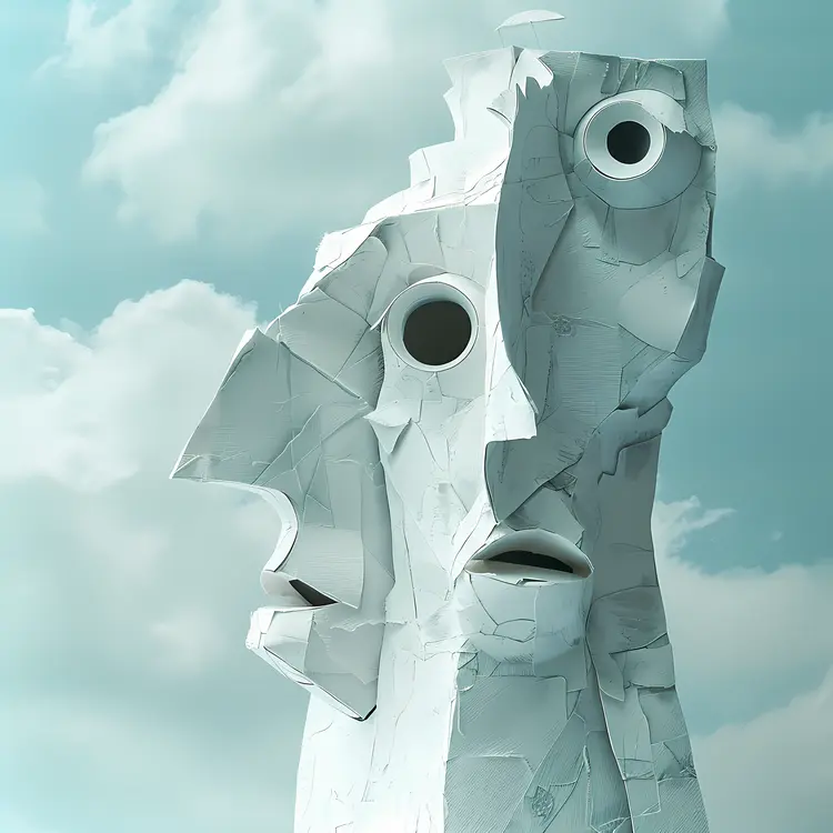 Abstract Stone Sculpture with Faces