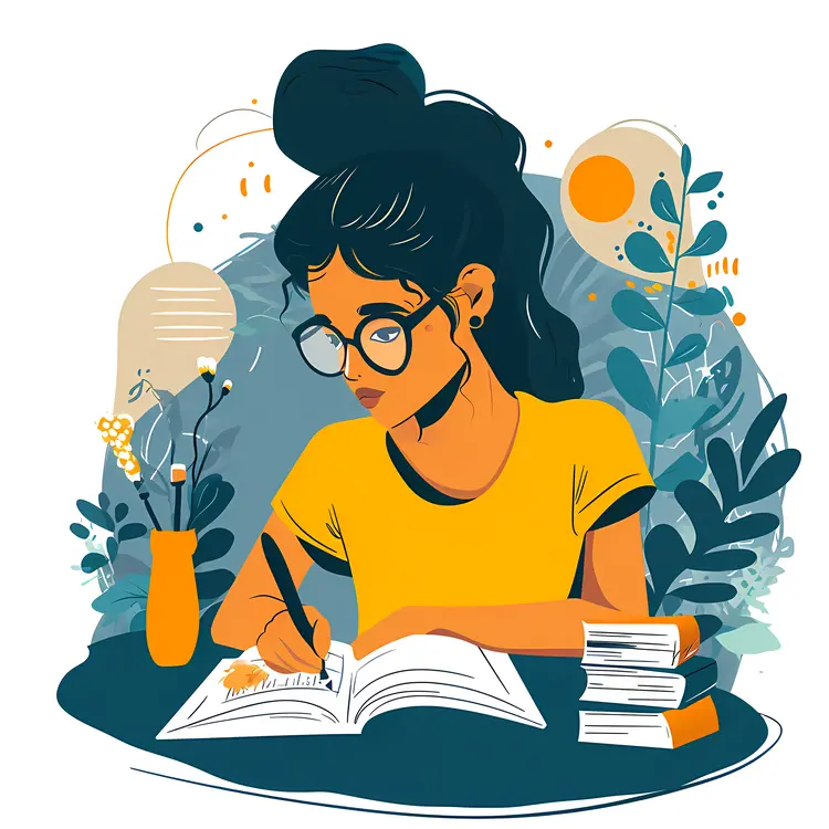 Girl Studying with Books
