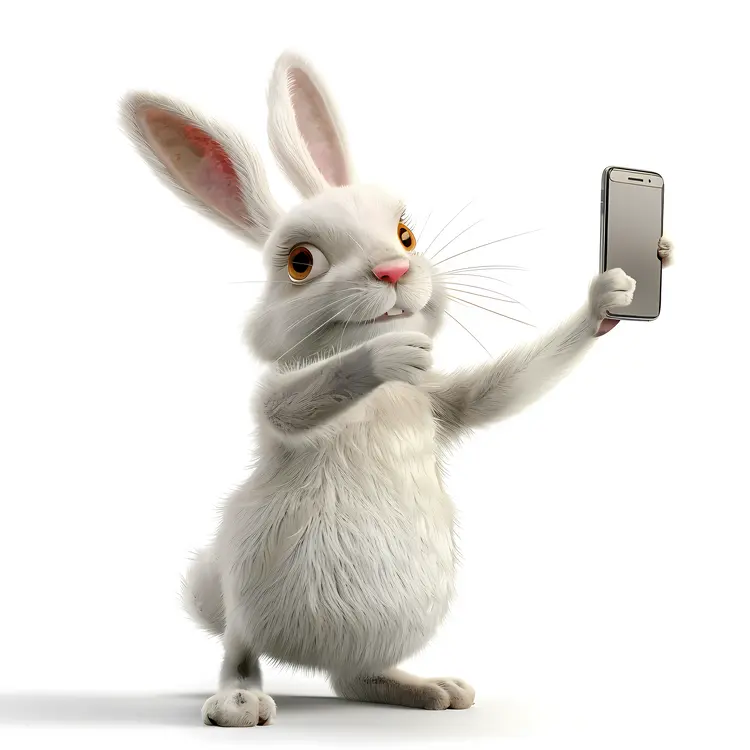 Cute White Rabbit Taking a Selfie