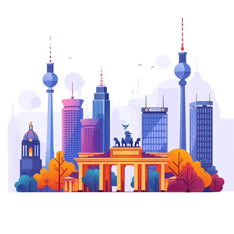 Vibrant Cityscape with Iconic Structures