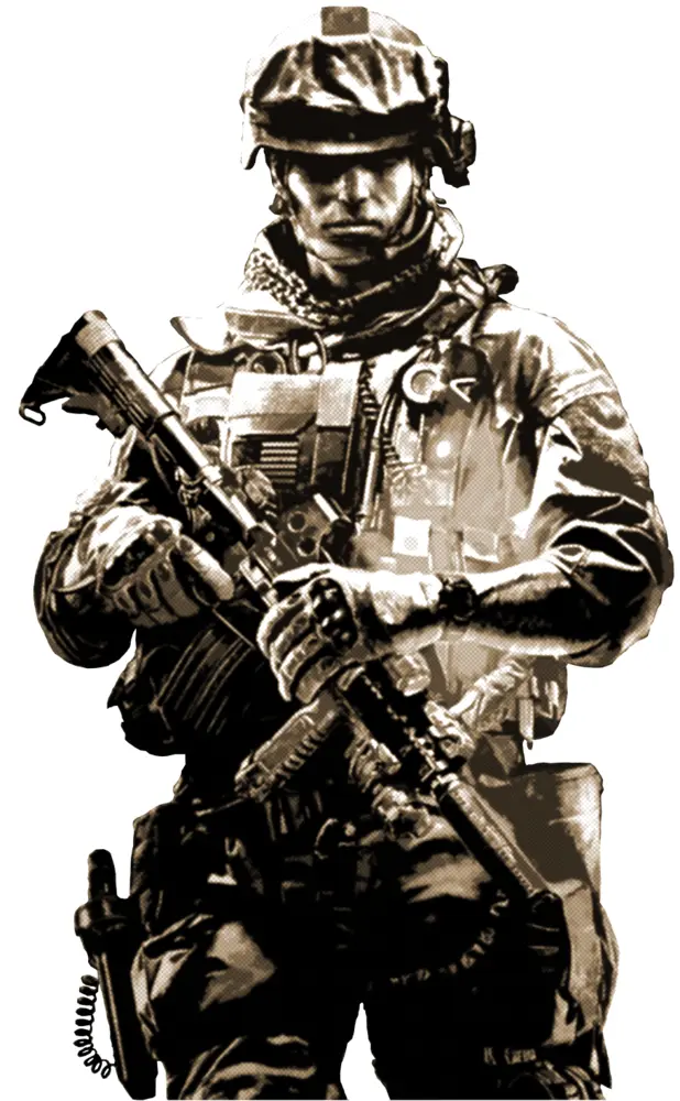 Soldier with Tactical Gear and Rifle