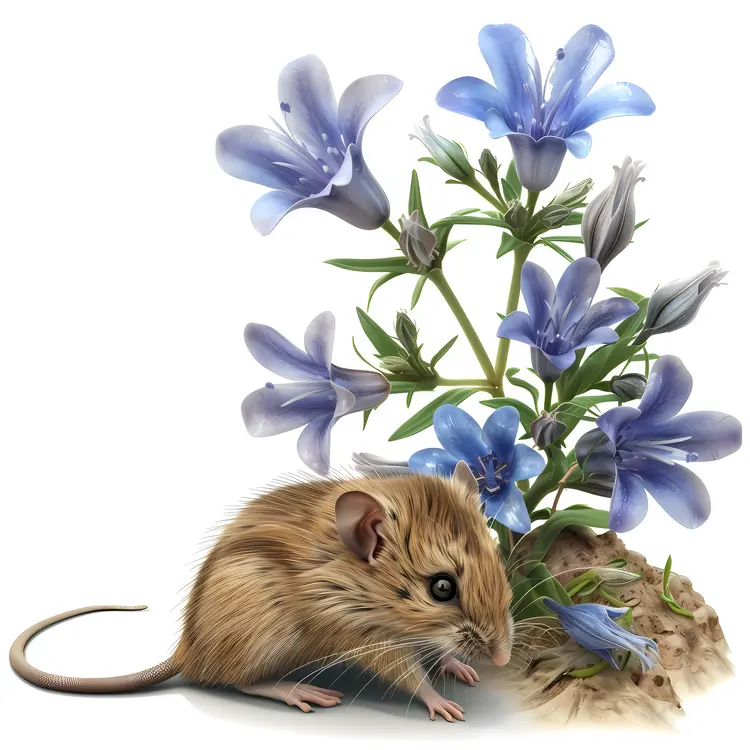 Cute Mouse with Blue Flowers