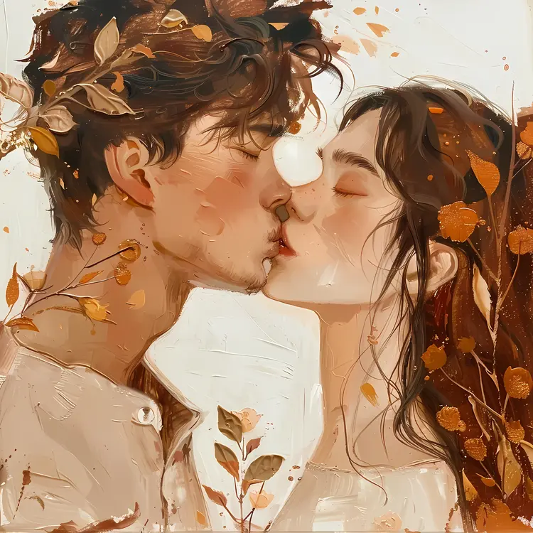 Artistic Couple Kissing with Floral Elements