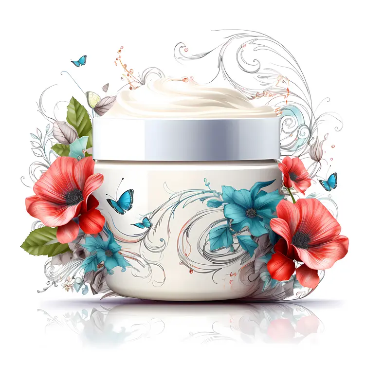 Decorative Cream Jar with Flowers and Butterflies