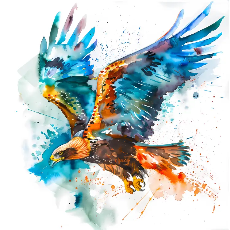 Colorful Watercolor Eagle in Flight