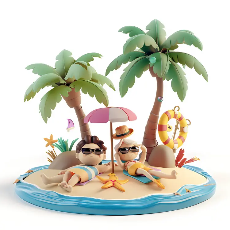 Couple Relaxing Under Palm Trees at the Beach
