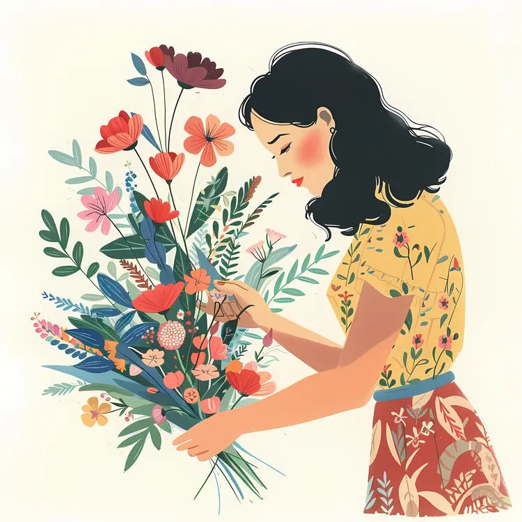 Woman Arranging a Colorful Bouquet
