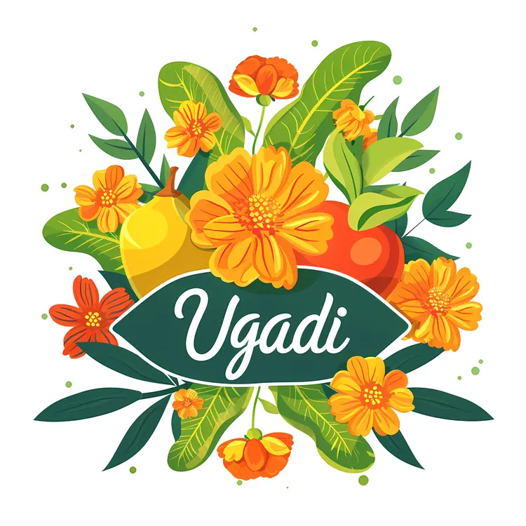 Colorful Ugadi Festival with Flowers and Fruits