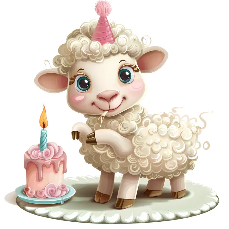 Cute Lamb with Birthday Cake