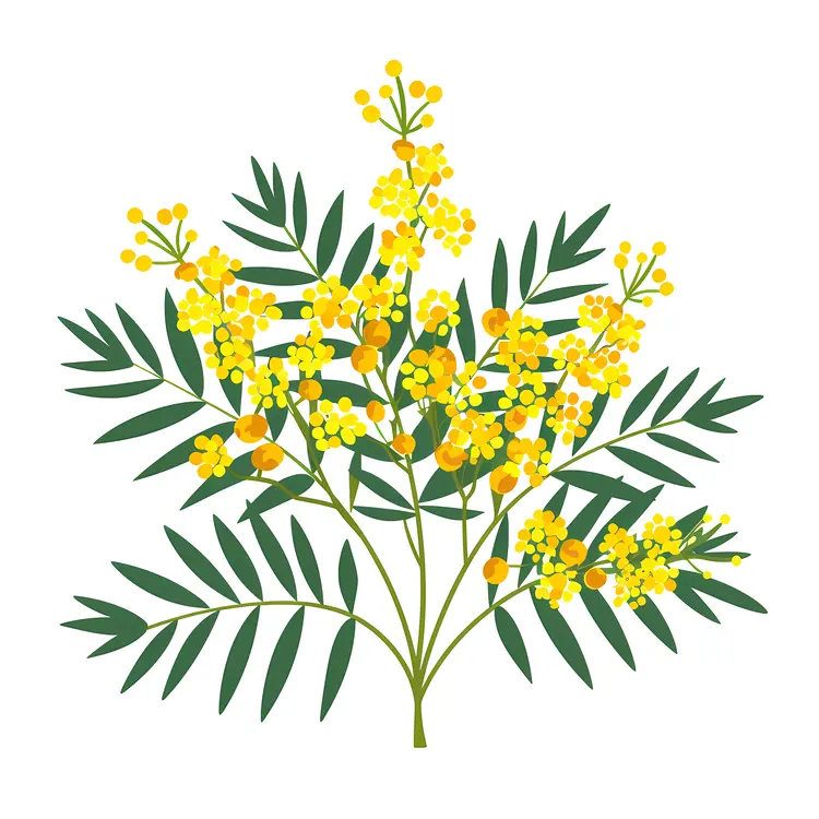Botanical Illustration of Yellow Flowers with Green Leaves