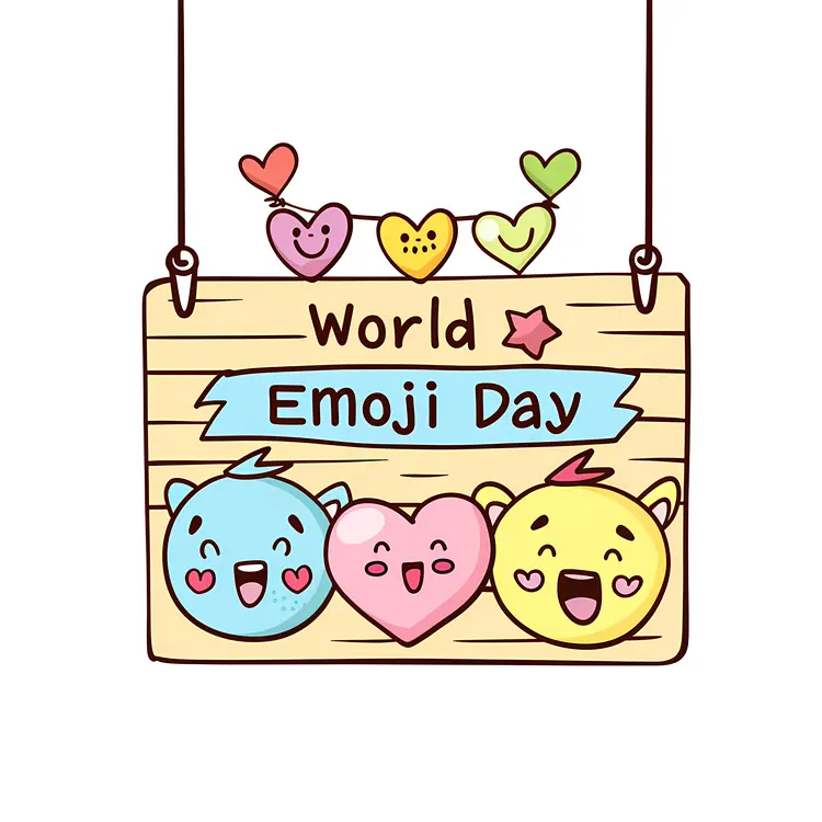 Cute World Emoji Day Poster with Hearts and Characters