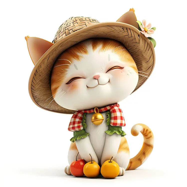 Cute Cat with Hat and Fruit