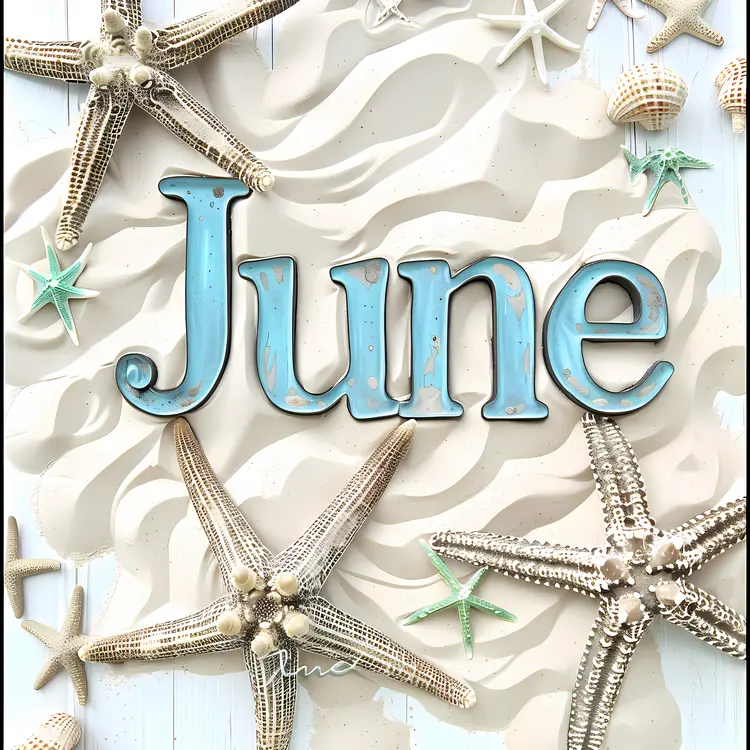 June Text with Starfish and Seashells